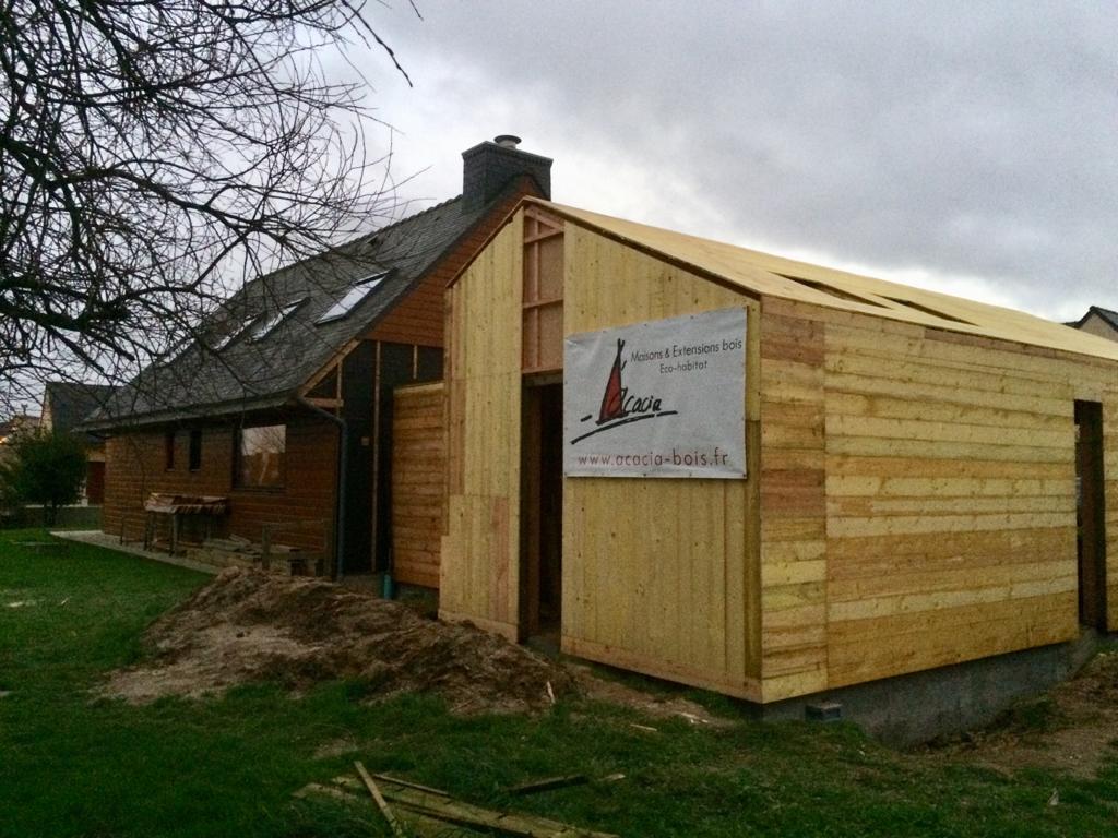 Extension ossature bois bardage aluminium et bois