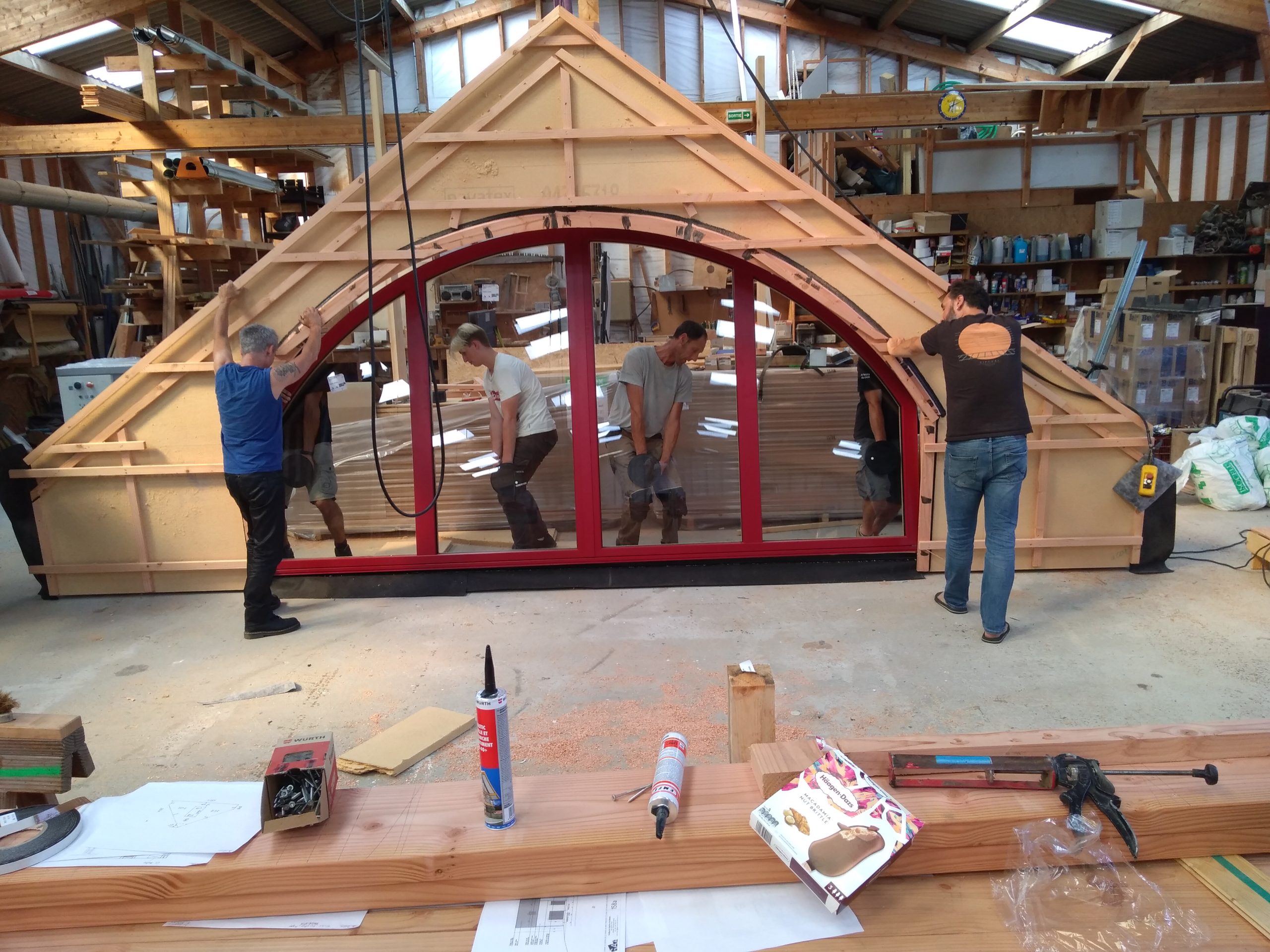 Extension ossature bois menuiserie cintrée