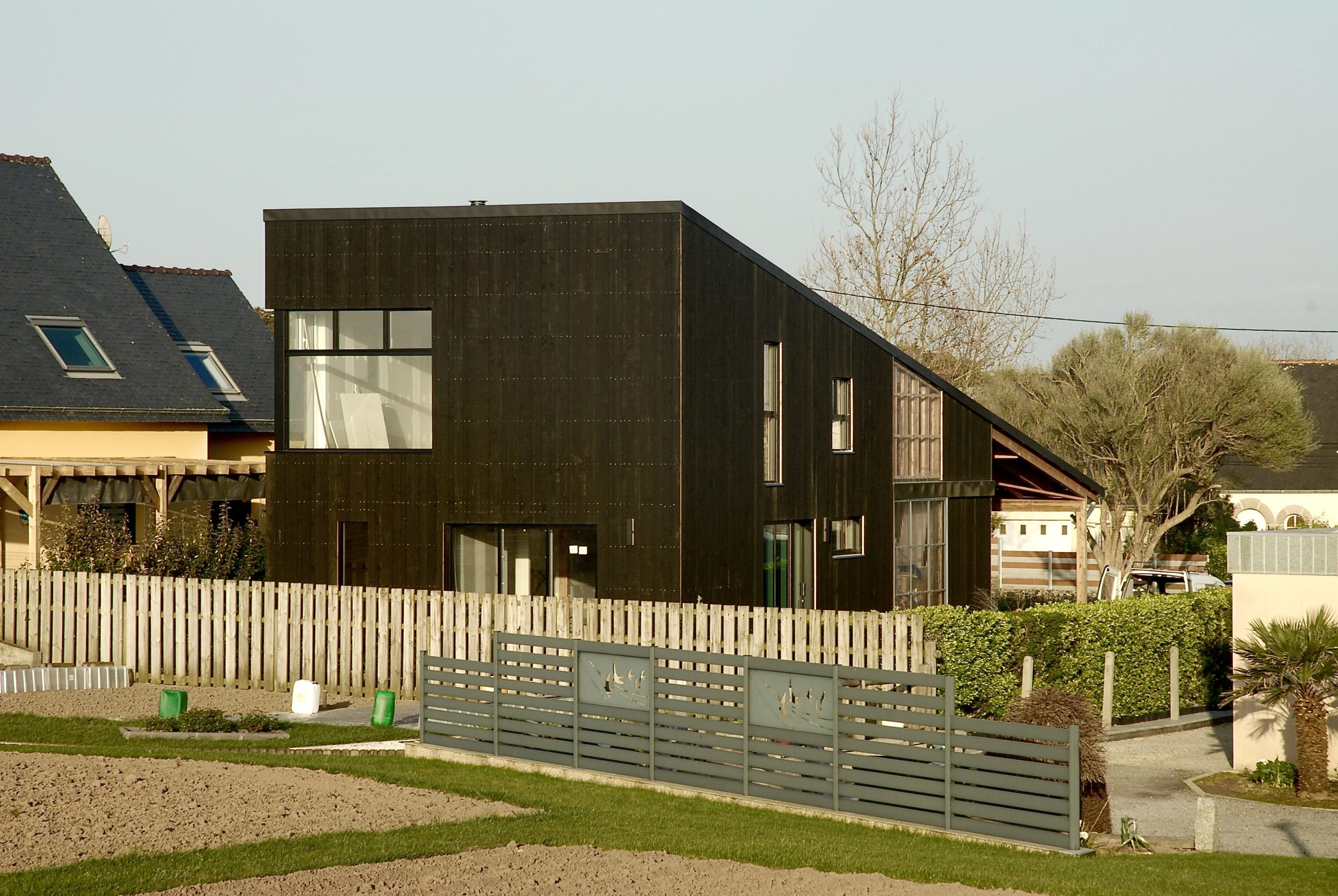 maison ossature bois bardage en noir de falun